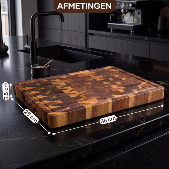 Villux Snijplank - Snijplankenset - Snijplank Hout - Snijplanken - Snijplank Acacia- Houten Snijplank - Snijplankenset - Tapasplank - Borrelplank - Serveerplank - Hapjesplank - Hakblok Acacia Kopshout