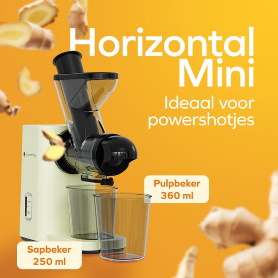 KitchenBrothers Slowjuicer - Mini Juicer - Groenten en Fruitpers - 40 mm en 50 mm invoer - 400 ml - Campagne