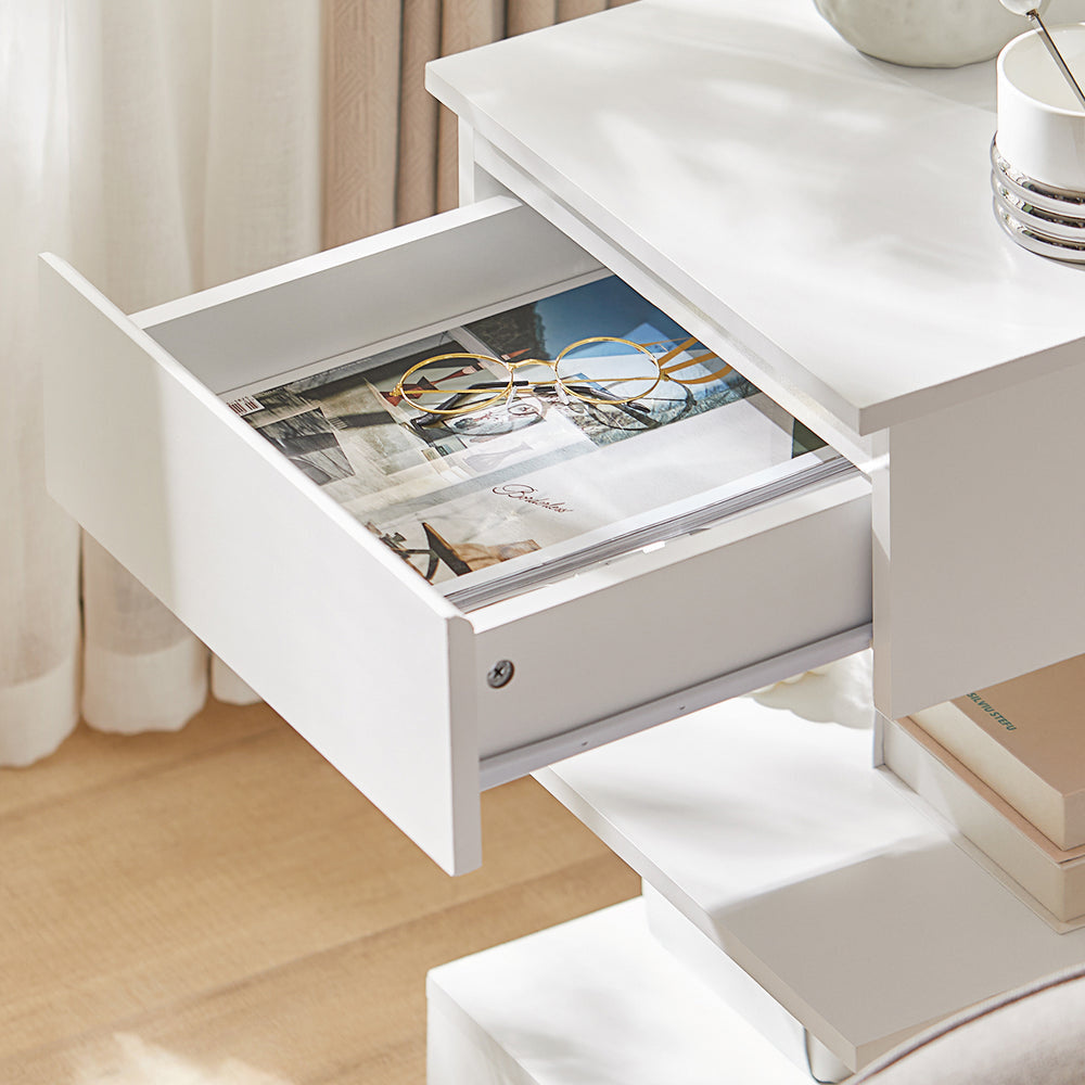 SoBuy Bijzetkastje - Salontafel met 1 uitschuifbare lade - Max. 60KG - 39 x 39 x 65 cm - Wit