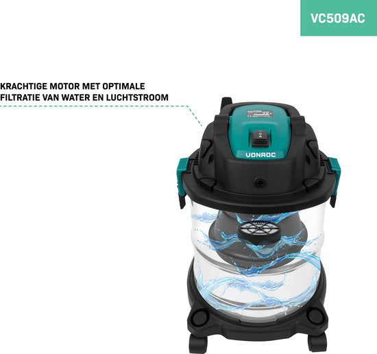 VONROC Tapijtreiniger – Incl. Accessoires & Reinigingsmiddel – 1400 W – 20 Liter – Zwart