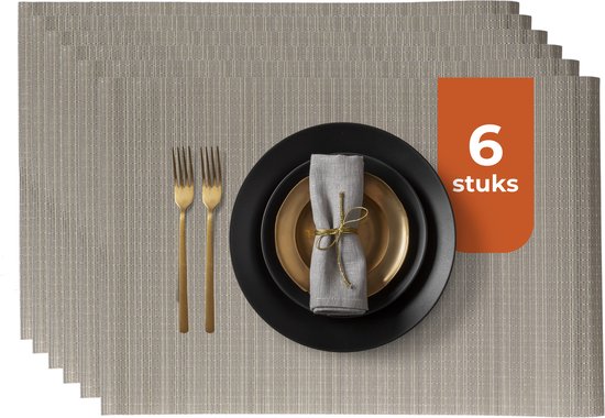Castagnola Placemats - Placemat van Kunststof - Onderlegger - Onderzetter - Placemats Plastic en PVC - 6 Stuks - 45 x 30 cm - Bruin