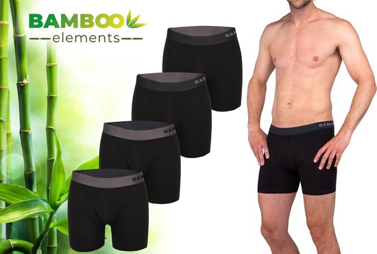 Bamboo Elements - Boxershort Heren - Bamboe - 4 Stuks - Zwart - Ondergoed Heren - Heren Ondergoed - Boxer - Bamboe Boxershorts Voor Mannen