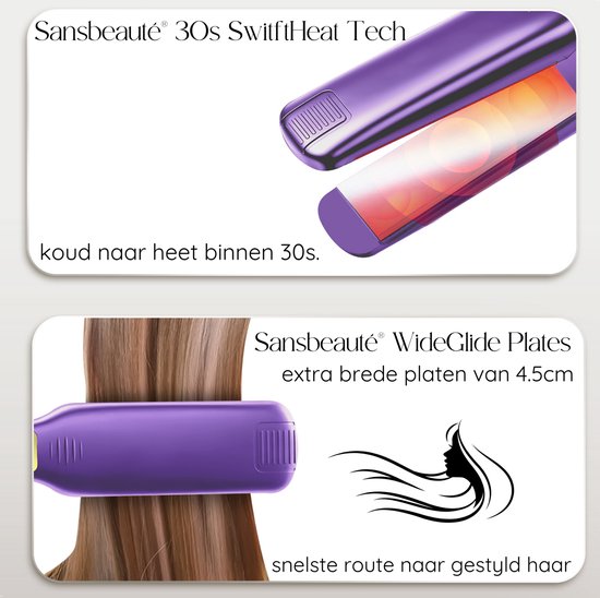 Sansbeauté® Professionele Stijltang - 2 in 1 - Krultang - Stijltangen - Hair Straightener - Snel Opgewarmd - 80℃ t/m 230℃ - Steilen & Krullen - ION technologie - Classic Purple