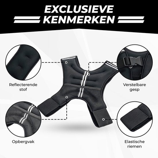 Fitby Gewichtsvest 10KG - Hardloopvest - Weighted Vest - Gewichtsvesten - Gewichten - Verstelbaar - Krachtraining & Crossfit - Cardio - Zwart