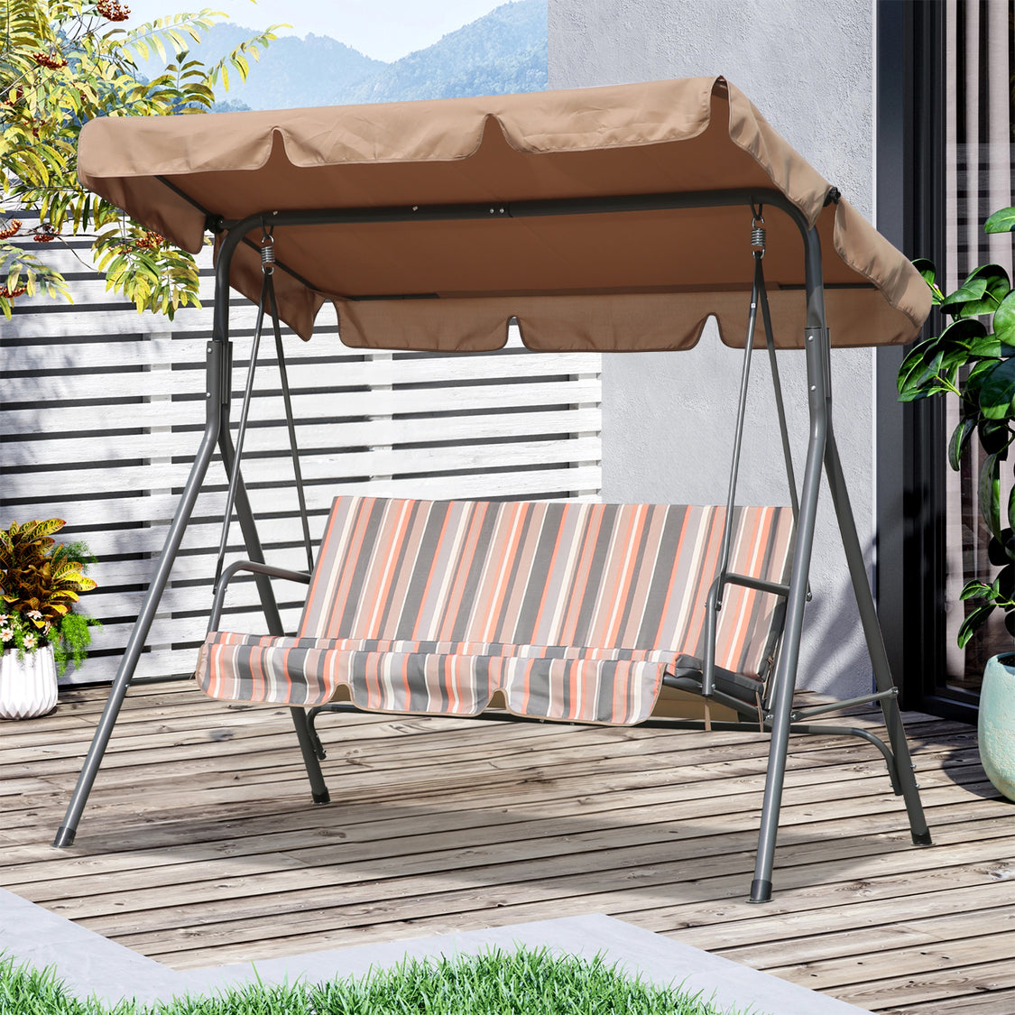 Angel Living 3-zits Tuinschommel - met Verstelbaar Zonnescherm - Khaki - 169 x 110 x 151 cm