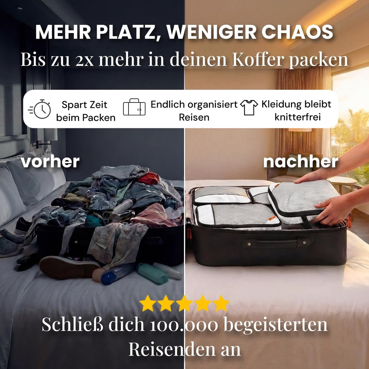 LOONARA Travel Compression Packing Cubes Set van 3 - Koffer Organizer - Compressie - Gerecycled Materiaal