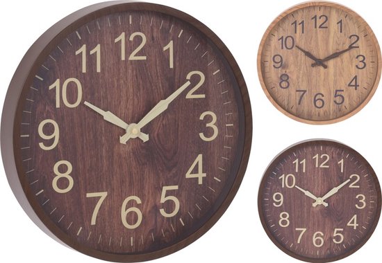 Wandklok - Keukenklok - Ronde Klok - Houtlook - 30cm - Donkerbruin