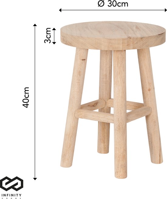 Infinity Goods Kruk Hout - Teakhout - Bijzettafel - Voetenbankje - Plantentafel - Opstapje - Tot 150 kg - Bruin
