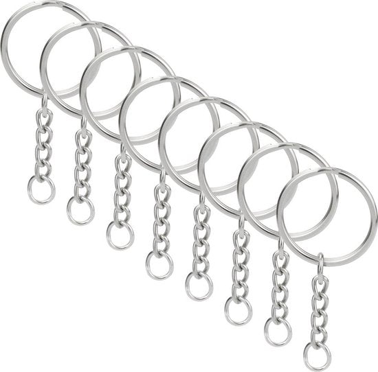 Sleutelringen met Ketting - 50 RVS Sleutelhanger Split Ringen - Sleutel Hanger Splitringen Set - 25 mm - 50 Stuks