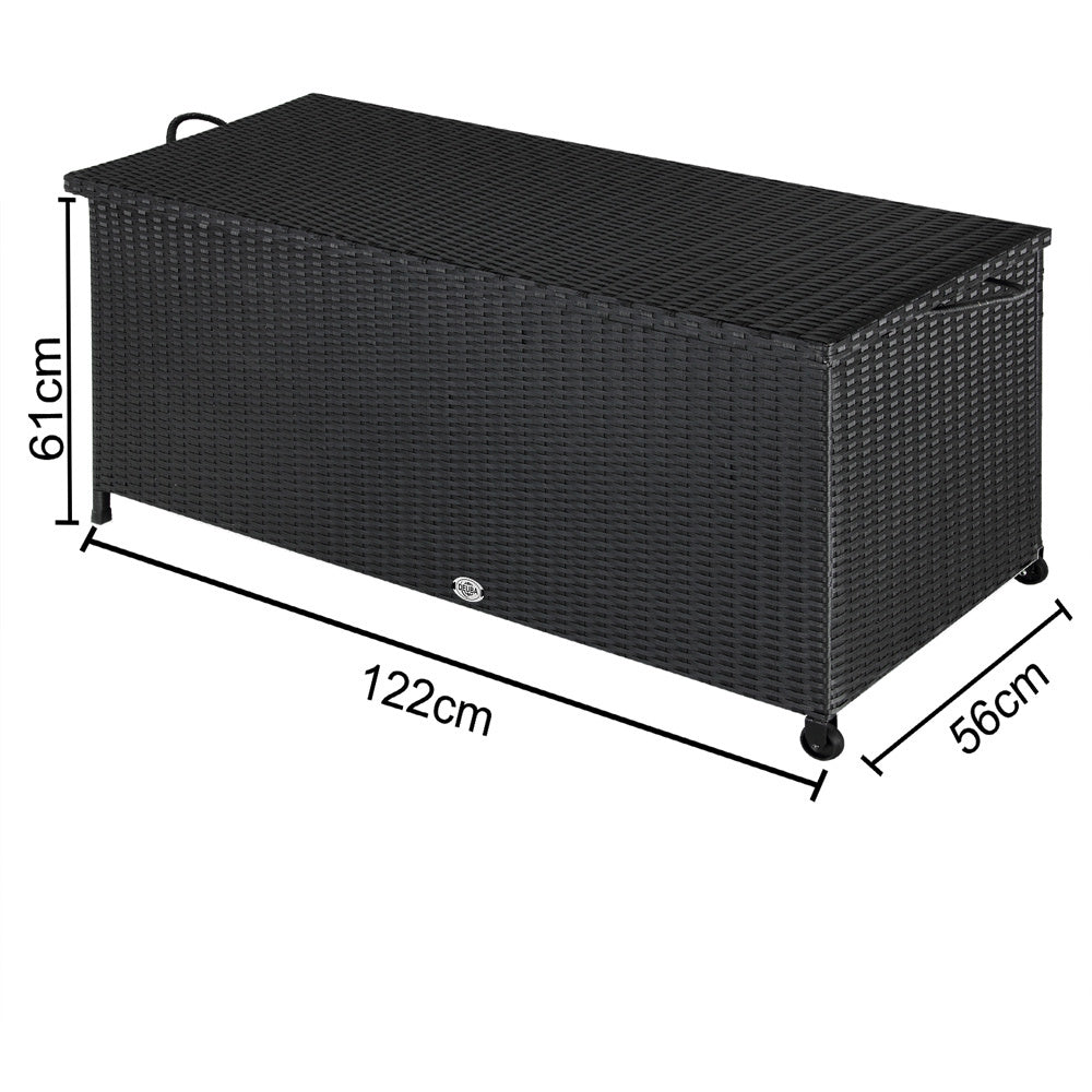 Casaria Opbergbox polyrotan op wielen zwart 122 x 56 x 61cm