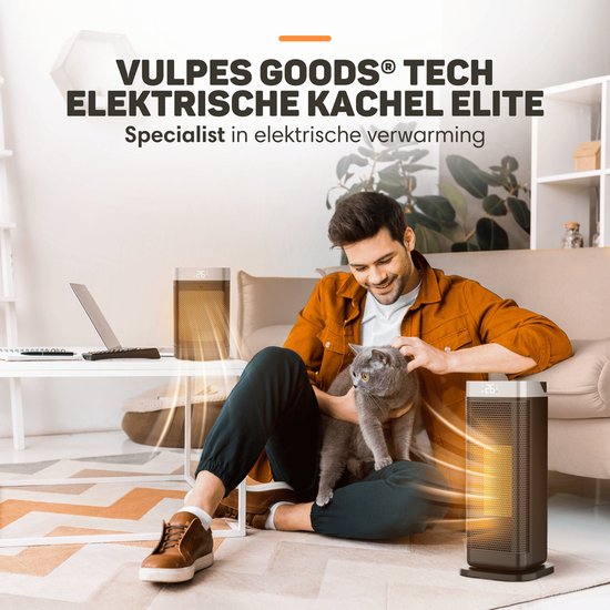 Vulpes Goods® Tech - Elektrische Kachel - Ventilatorkachel - Keramische Kachel - 4 Standen - 2000W - Timer, Afstandsbediening & Thermostaat - Heater - Elektrische Verwarming voor Binnen - Zwart