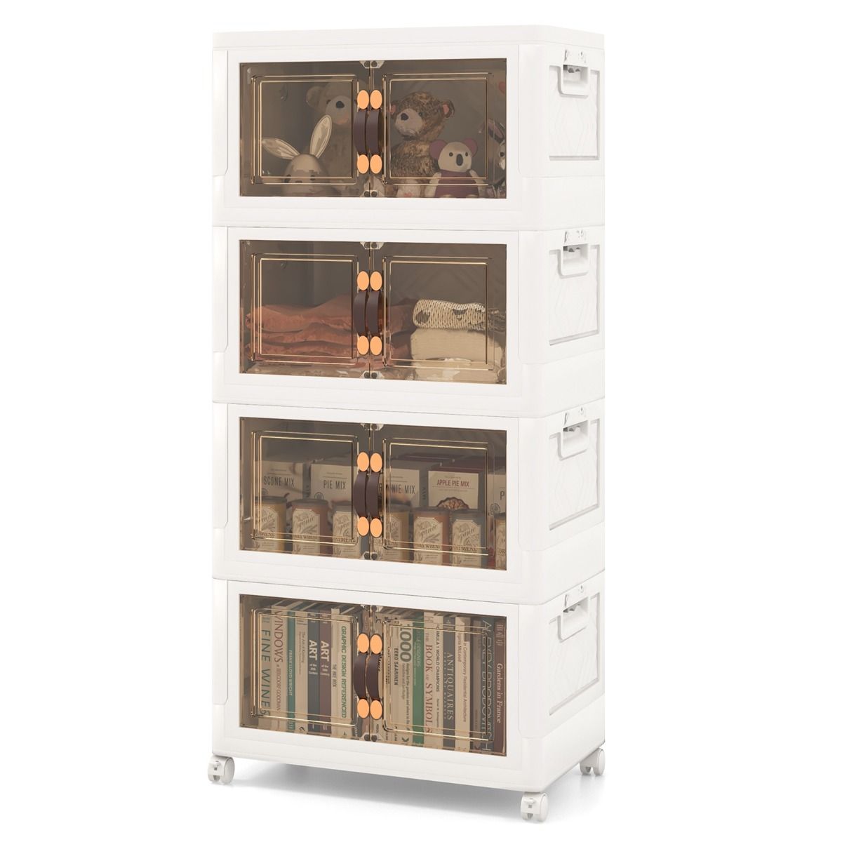 Coast Opbergkast - 4 Opvouwbare en Stapelbare Bakken - 49.5 x 31.5 x 112.5 cm - Wit met Bruin