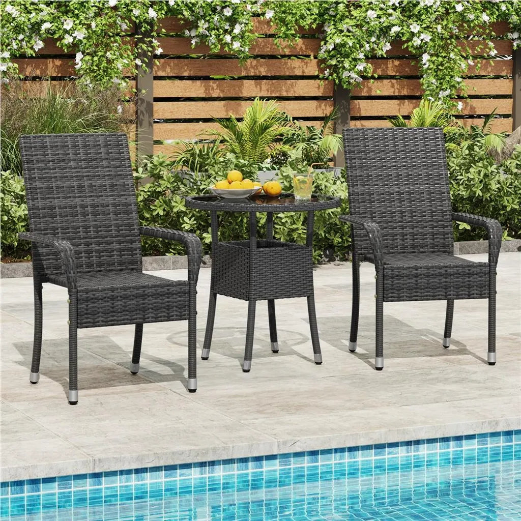 Yaheetech Tuinstoelen - Set van 2 - PE-Rattan - Stapelbaar - Armleuningen - Grijs