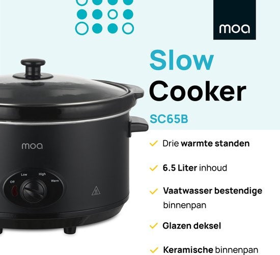 MOA Slowcooker - 6,5 liter - Keramische Binnenpan - Zwart - SC65B