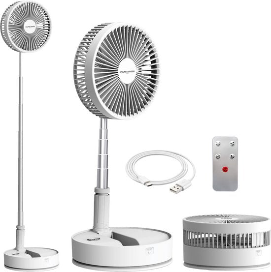 Vulpes Goods® Tech Draadloze Statiefventilator – 4-in-1 Oplaadbare Ventilator – Stil & Verstelbaar – PRO Versie