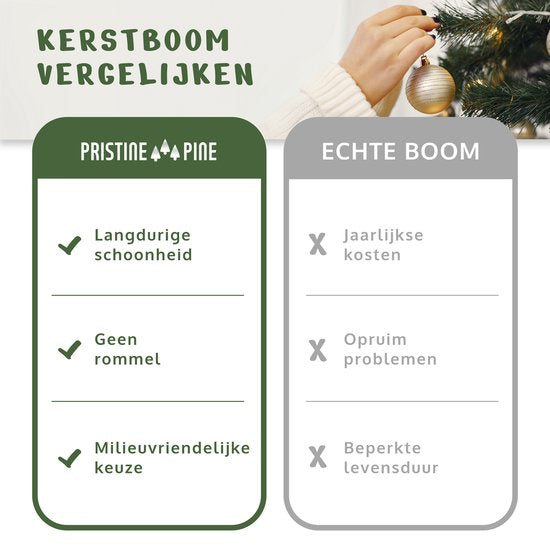 PristinePine Volle Kunstkerstboom met sneeuw 180cm - Stevige kerstboom - Metalen voet - Snel opgezet