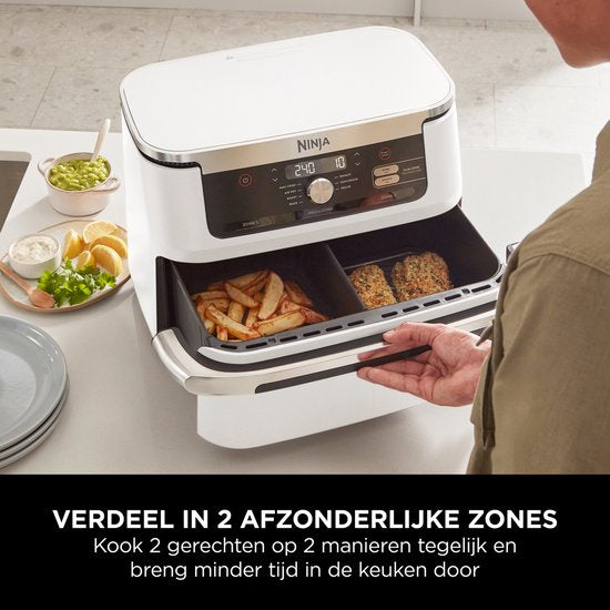 Ninja Foodi FlexDrawer Mega Dubbele Airfryer XXL - 10.4 Liter - Twee Kookvakken of Één MegaZone - Heteluchtfriteuse - Wit - AF500EUWH