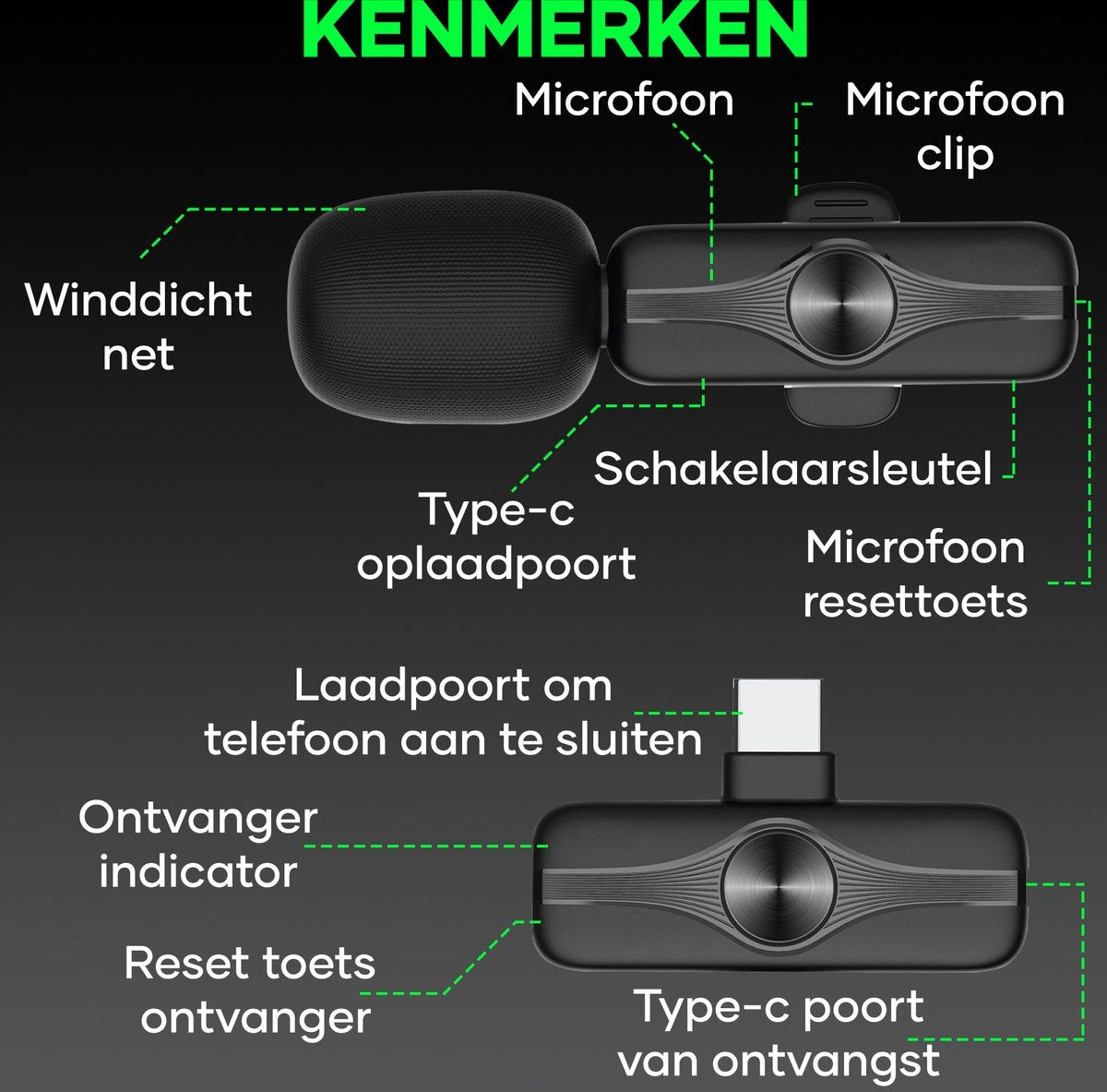 MATTI® 2-in-1 - Draadloze Microfoon - USB-C - Microfoon - Dasspeld Microfoon - Android & Laptops