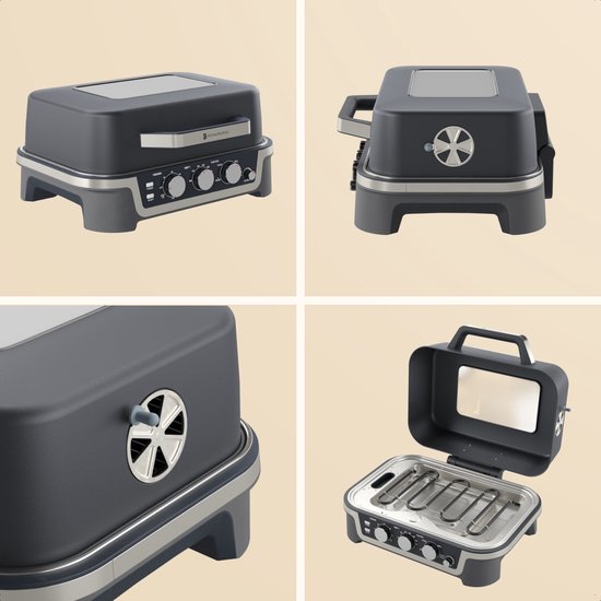 KitchenBrothers Elektrische BBQ en Smoker - Tafelmodel voor Balkon - 90°C tot 250°C - 2600W - Tafel BBQ - Met Kijkvenster