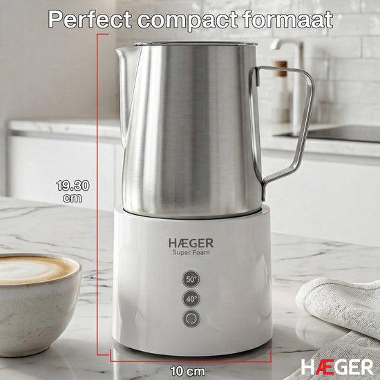 Haeger Super Foam Elektrische Melkopschuimer - BPA- & PFAS-Vrij - Warmhoudfunctie & Antikleeflaag - 250 ml - 600W - Handige Melkschuimer - Melkklopper - Wit