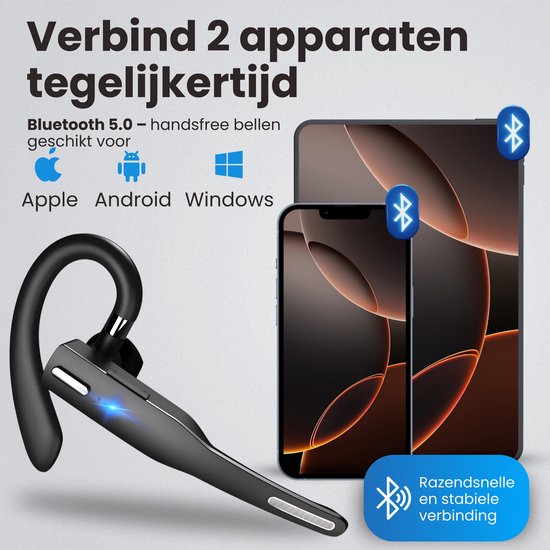 Otiume Draadloze Headset met Microfoon – Noise Canceling – Handsfree Bellen – Werkt als Bluetooth Headset voor elk apparaat
