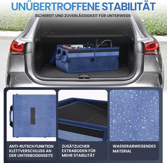 HELDENWERK Premium kofferbak organizer met deksel, stevig & antislip - Opvouwbare kofferbaktas, groot met dubbele bodem - Kofferbakbox, kofferbak organizer box