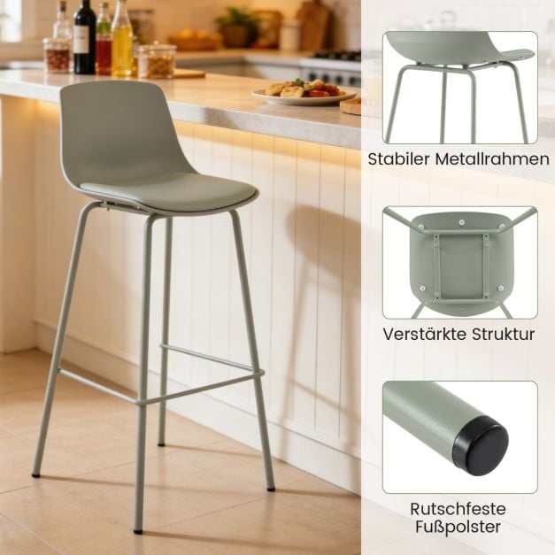 Coast Barkrukken Set van 4 – Kunstleer met Rugleuning 48 x 46 x 103 cm – Groen