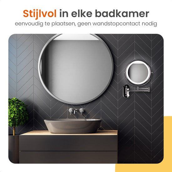 Goliving Make Up Spiegel Met Verlichting - Ø25 cm - 10x Vergroting - Dimbare Make-upspiegel - Scheerspiegel - LED Verlichting - USB-C Oplaadbaar - Dubbelzijdig - 27 x 27 cm - Chroom