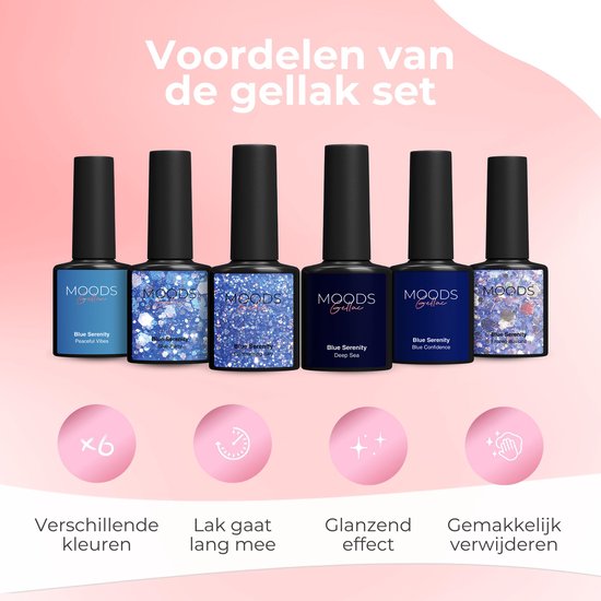 Moods Gellac 6-delige Set - Gellak Starterspakket - Gel Nagellak - 8ML - Blue Serenity - Gellac - Nagels - Chique Kleuren - HEMA- & TPO-vrij