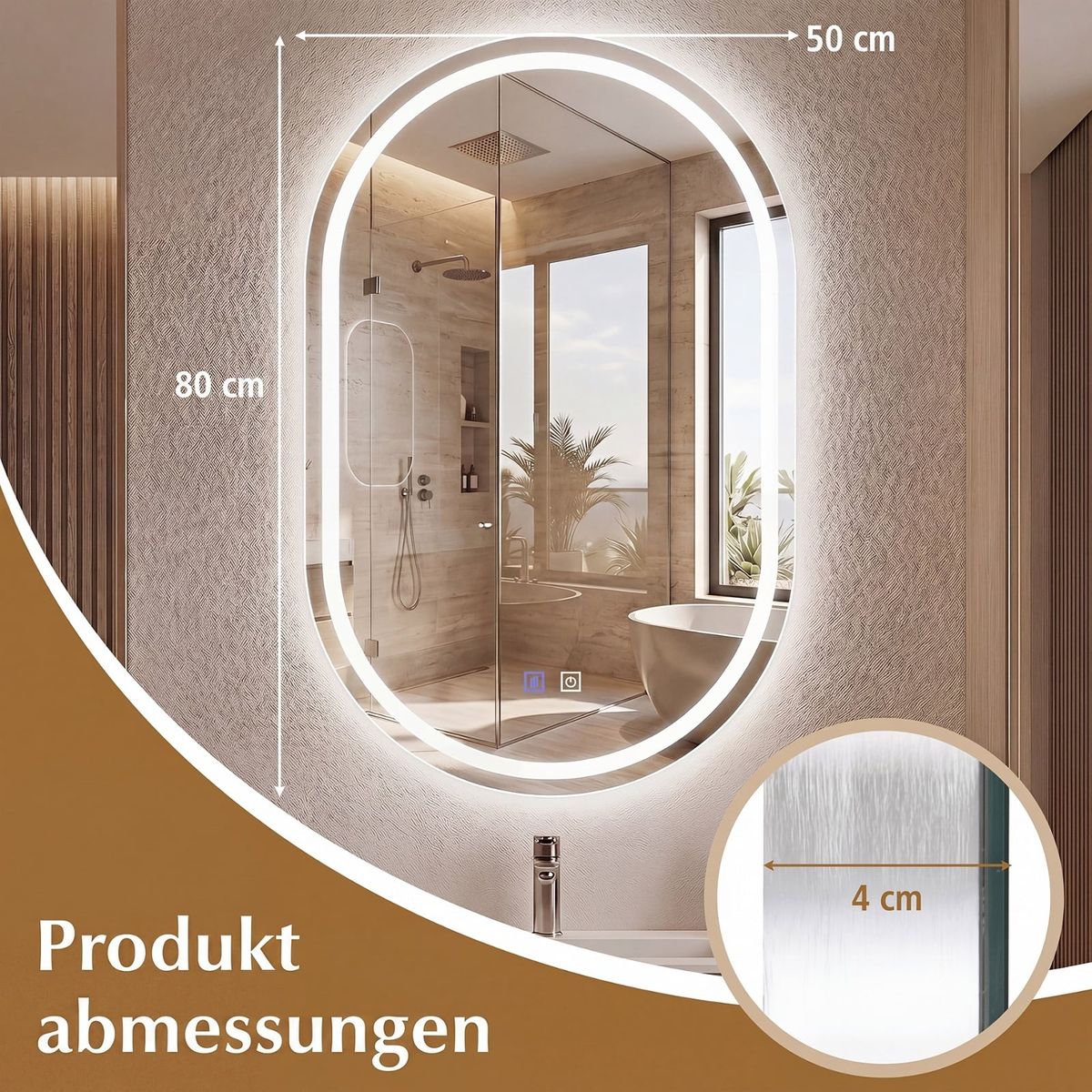 Coast Badkamerspiegel met LED-verlichting - ovalen wandspiegel - antibeslagfunctie - zilver 50 x 80 cm