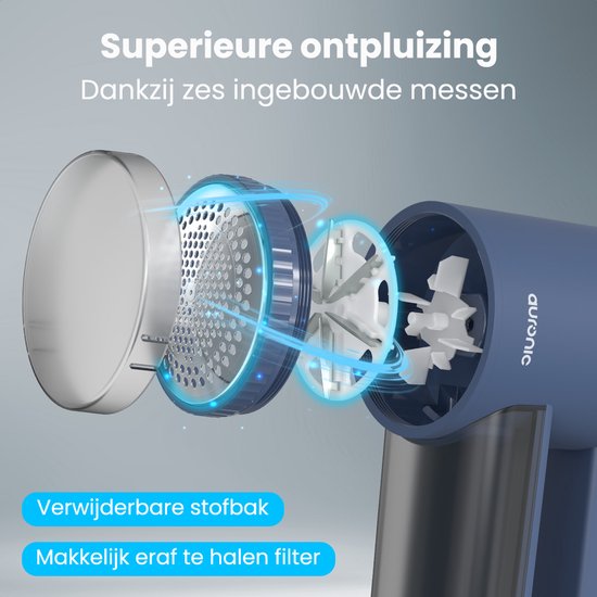 Auronic Elektrische Pluizenverwijderaar Pro - Pluizentondeuse - Accuduur 120 minuten - Oplaadbaar - LED display - Ontpluizer - Blauw