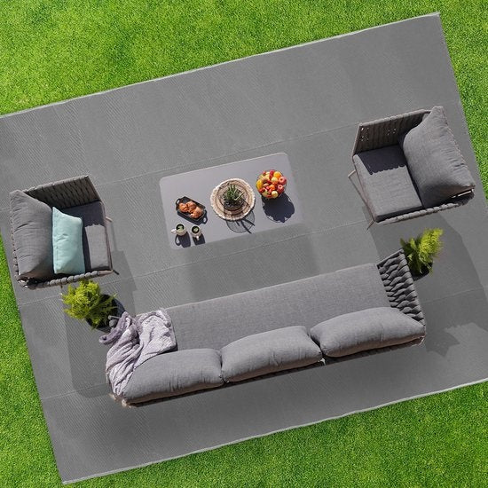 LifeGoods Buitenkleed - 274x350CM - Vloerkleed - Tuintapijt - Buitentapijt - Incl. Draagtas - Grijs