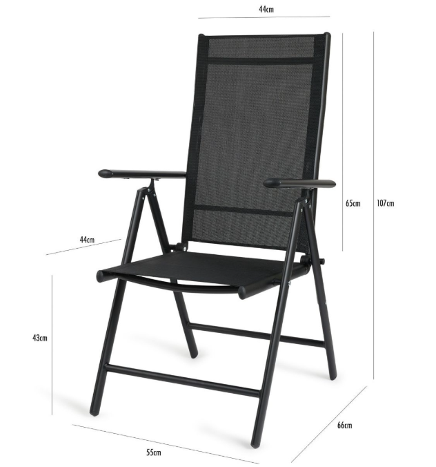 Lifa Garden Set van 2 Aluminium Tuinstoelen – Verstelbaar – max. 120 kg – 69 x 56 x 106 cm – Zwart