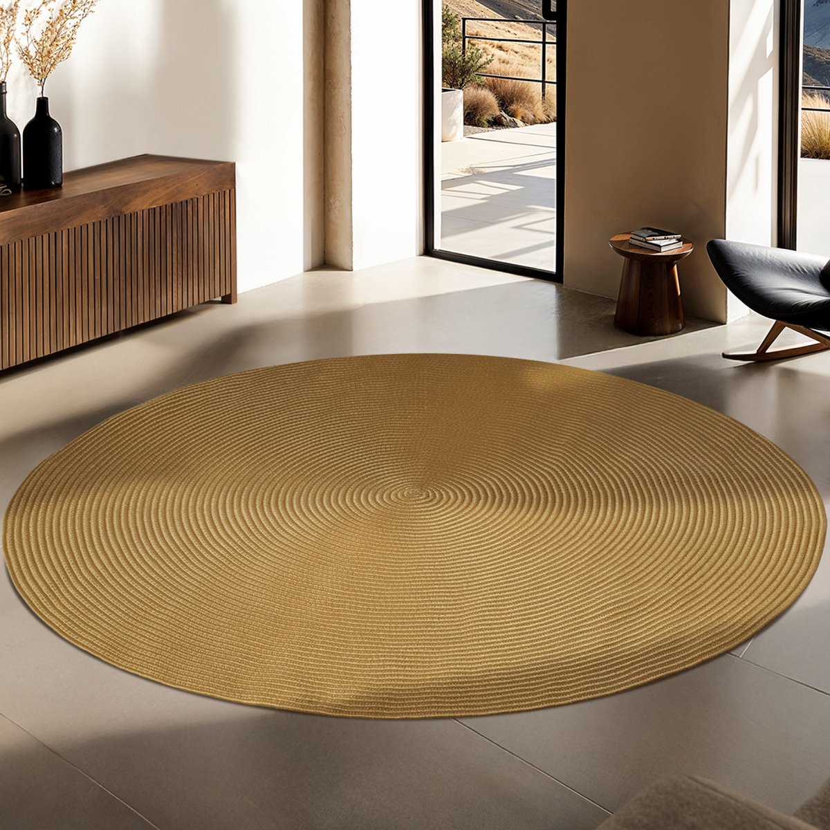 tectake® gevlochten vloerkleed Raya – Ø 160 cm – jute-look bruin
