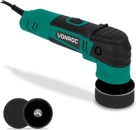 VONROC Excentrische polijstmachine - poetsmachine – 400W – Ø50 en Ø75MM - met soft start en constant power electronics - Incl. 2 polijstschijven en 2 steunschijven