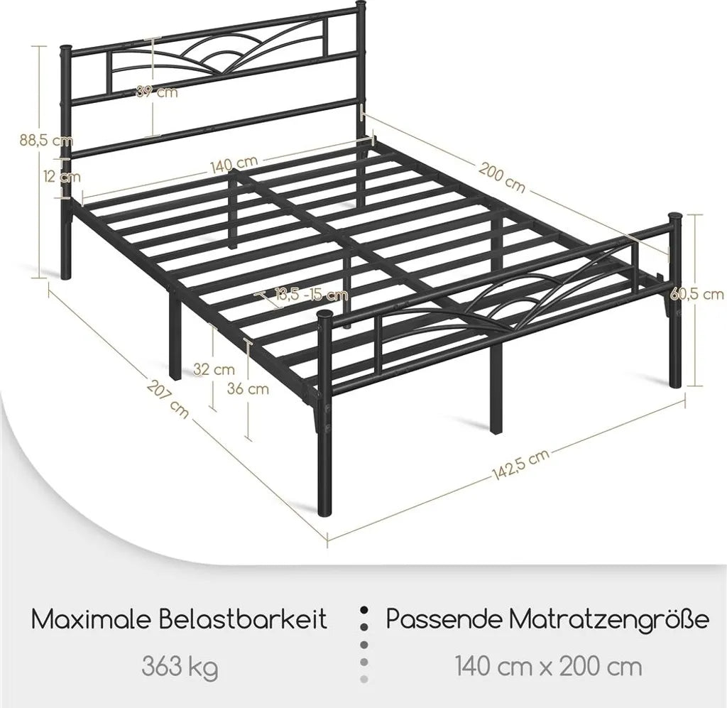 Yaheetech Metalen Bedframe - Wolkenpatroon - Lattenbodem - 140 x 200 cm - 32 cm Opbergruimte - Zwart