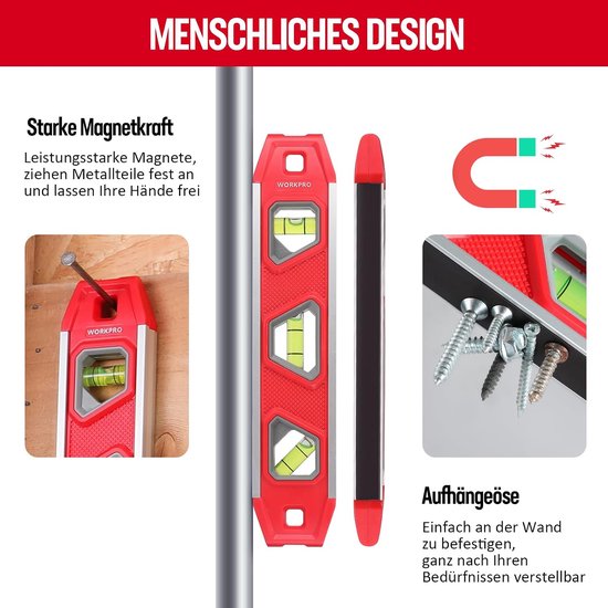 Merkloos Mini Torpedo Waterpas 23cm met 3 Bubbles & Magneet
