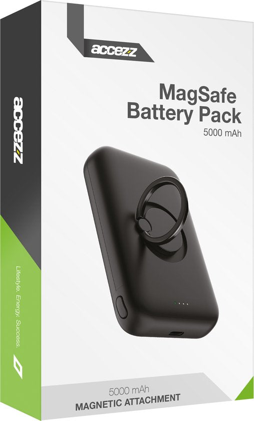 Accezz Powerbank Geschikt voor Magsafe 5000 mAh - Batterij LED-display - USB C - 18 Watt - Draadloze Powerbank Geschikt voor iPhone 12/13/14/15 - Zwart