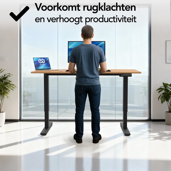 Infinity Goods Zit Sta Bureau Elektrisch Verstelbaar - 140 x 60 CM - Geheugenfunctie - Houtkleur