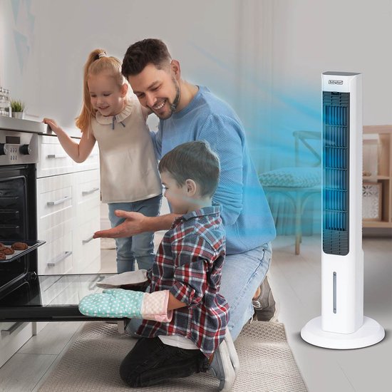 Livington ChillTower - Aircooler met waterkoeling - draagbare airconditioner met 3 niveaus - krachtige maxi-tower-luchtkoeler met tankvolume voor 12 uur koelen