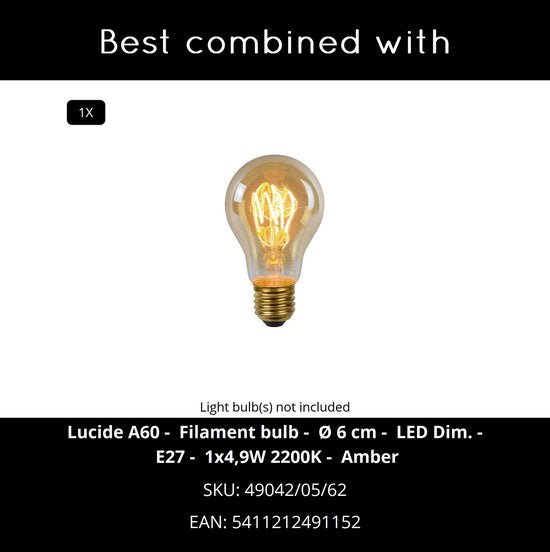 Lucide ILONA - Tafellamp - Ø 18 cm - 1xE27 - Amber
