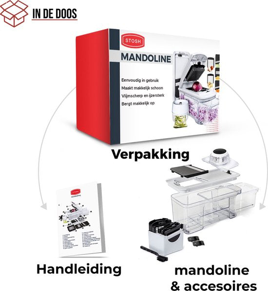 Stosh Mandoline - Groentesnijder - Uiensnijder - Spiraalsnijder - Frietsnijder - Rasp - 6-delig - BPA vrij
