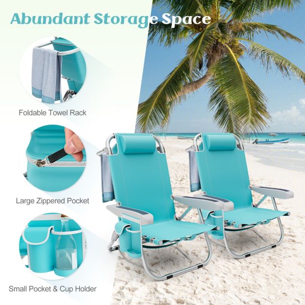 Costway Strandstoel – Inklapbaar & Verstelbaar – max. 150 kg – 66 x 65 x 78 cm – Blauw