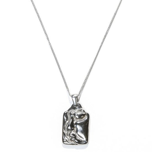 Laura Ferini Dames Ketting Faccina Zilver - Zilverkleurige Ketting met Hanger - 18K Witgoud Verguld - Halsketting - Collier - Sieraad - Accessoires - Dames Ketting met Hanger