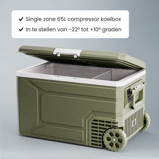 Auronic Elektrische Koelbox - Compressor - 64L - 12V en 240 volt - Camping Koelkast - Frigobox Auto - Met Wielen en Hendel - Groen
