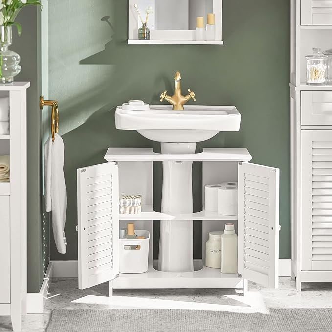SoBuy Wastafelonderkast met 2 Deuren en 2 Planken – Wit – 60×35×58 cm – Badkamermeubel