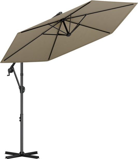 LifeGoods Zweefparasol - Rond Ø300 cm - UPF 50+ en Waterdicht - Tuinparasol - Eenvoudig verstelbaar - Taupe