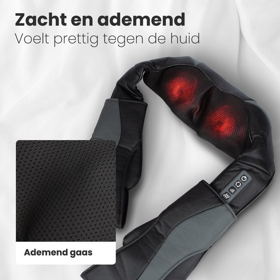 Auronic Shiatsu Massagekussen Draadloos - Elektrisch Nekmassage Apparaat - Infrarood Warmtefunctie - Nek en Schouder Massage apparaat - Massage Apparaten - Zwart/Grijs