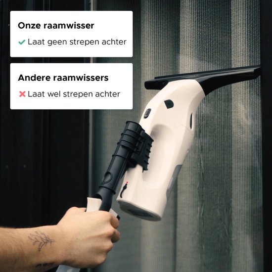 Motionflow Vacuüm Raamwisser met verlengstuk 61cm - Raamtrekker met Telescoopsteel - Elektrische ruitenreiniger met inwasser - Ramenwasser Oplaadbaar - Raamzuiger Wit / Zwart
