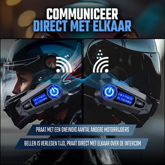 Tech Essentials R500 - Motorhelm Headset - Met Bluetooth 5.4 - Intercom - Radio - Harde microfoon - Brommer - Scooter